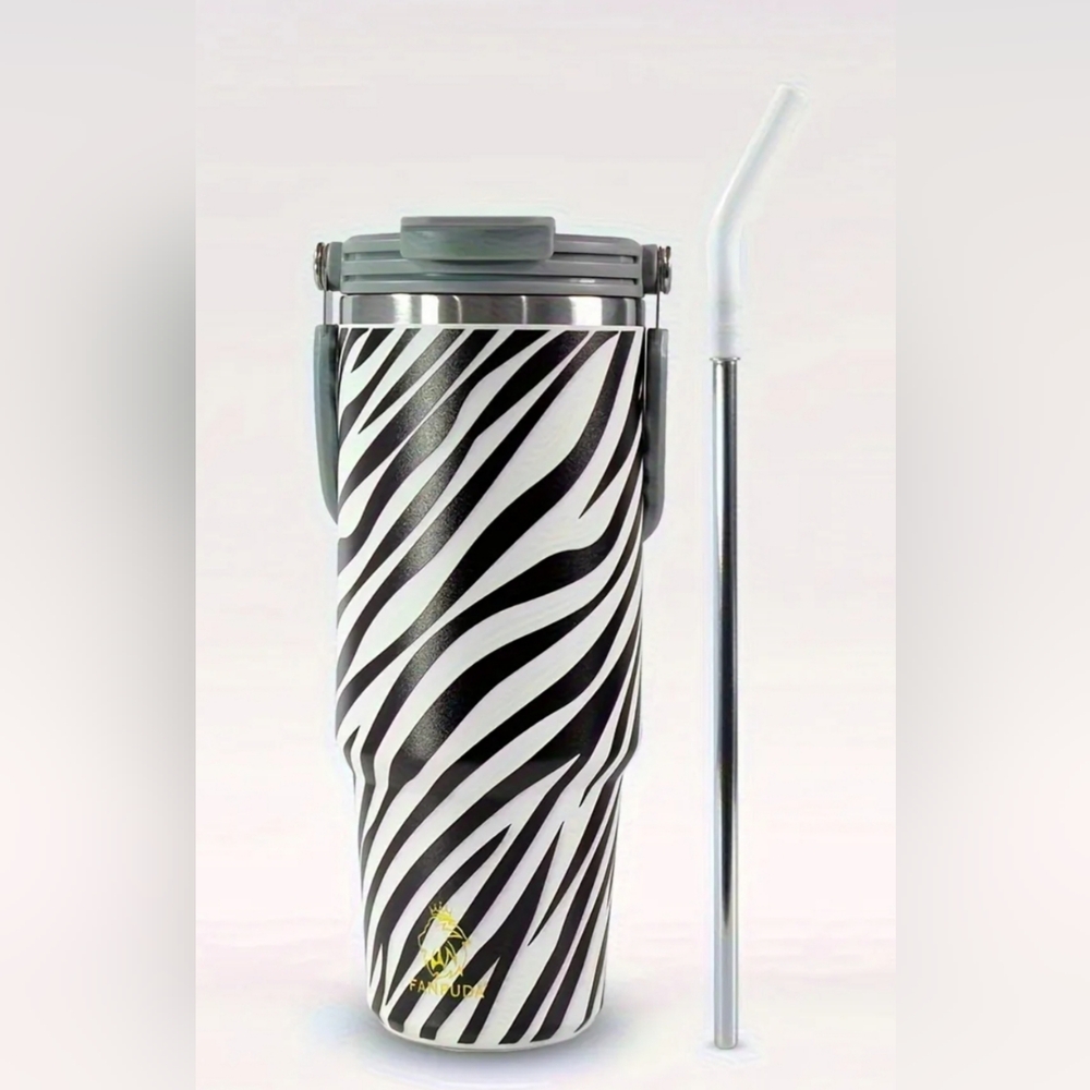 Zebra Print Tumbler with Handle - Picture 2 of 3